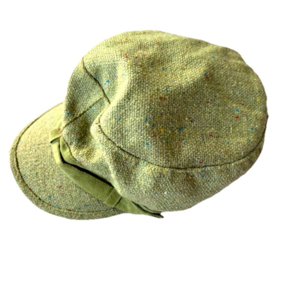 Vintage Accessories - Vintage Speckled Green Tweed Wool Cap Hat